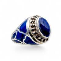 Vintage 925 Silberring mit Lapislazuli-Einlage, afghanischer Stil, EU 65 (US 11)