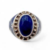 Vintage 925 Silberring mit Lapislazuli-Einlage, afghanischer Stil, EU 65 (US 11)