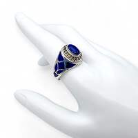 Vintage 925 Silberring mit Lapislazuli-Einlage, afghanischer Stil, EU 65 (US 11)