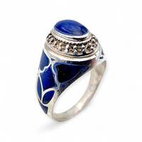 Vintage 925 Silberring mit Lapislazuli-Einlage, afghanischer Stil, EU 65 (US 11)
