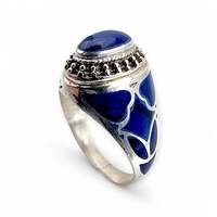 Vintage 925 Silberring mit Lapislazuli-Einlage, afghanischer Stil, EU 65 (US 11)