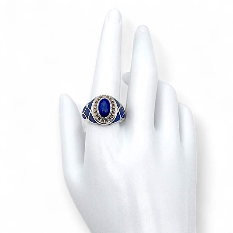 Vintage 925 Silberring mit Lapislazuli-Einlage, afghanischer Stil, EU 65 (US 11)