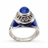 Vintage 925 Silberring mit Lapislazuli-Einlage, afghanischer Stil, EU 65 (US 11)