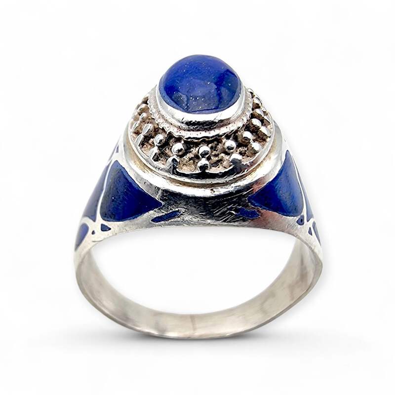 Vintage 925 Silberring mit Lapislazuli-Einlage, afghanischer Stil, EU 65 (US 11)