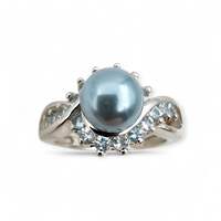 Vintage 925 Silberring mit Imitationsperle & Blautopas, EU 58 (US 8,25)