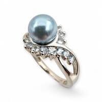 Vintage 925 Silberring mit Imitationsperle & Blautopas, EU 58 (US 8,25)