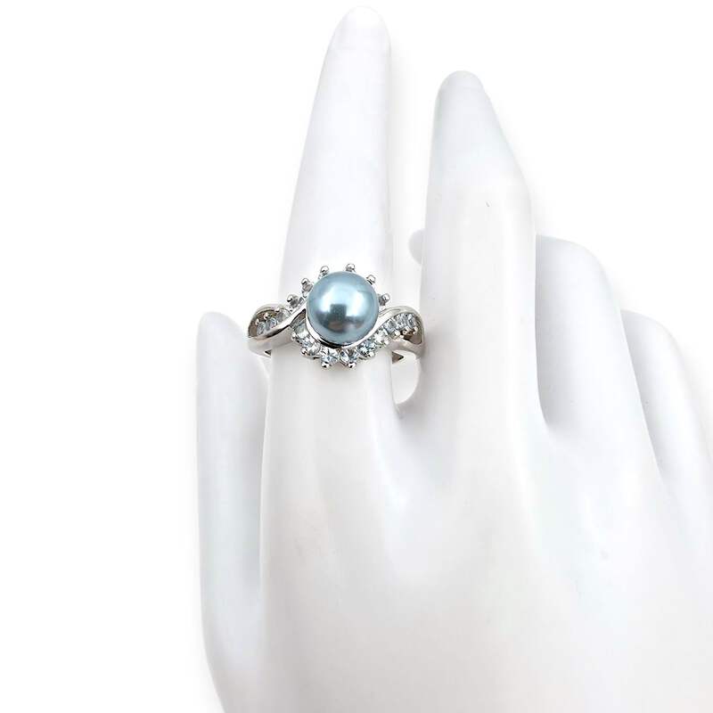 Vintage 925 Silberring mit Imitationsperle & Blautopas, EU 58 (US 8,25)