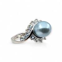 Vintage 925 Silberring mit Imitationsperle & Blautopas, EU 58 (US 8,25)