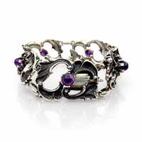 Vintage 835 Silber-Amethyst-Armband 20 cm – Jugendstil-Ornamentarmband 37,51 g