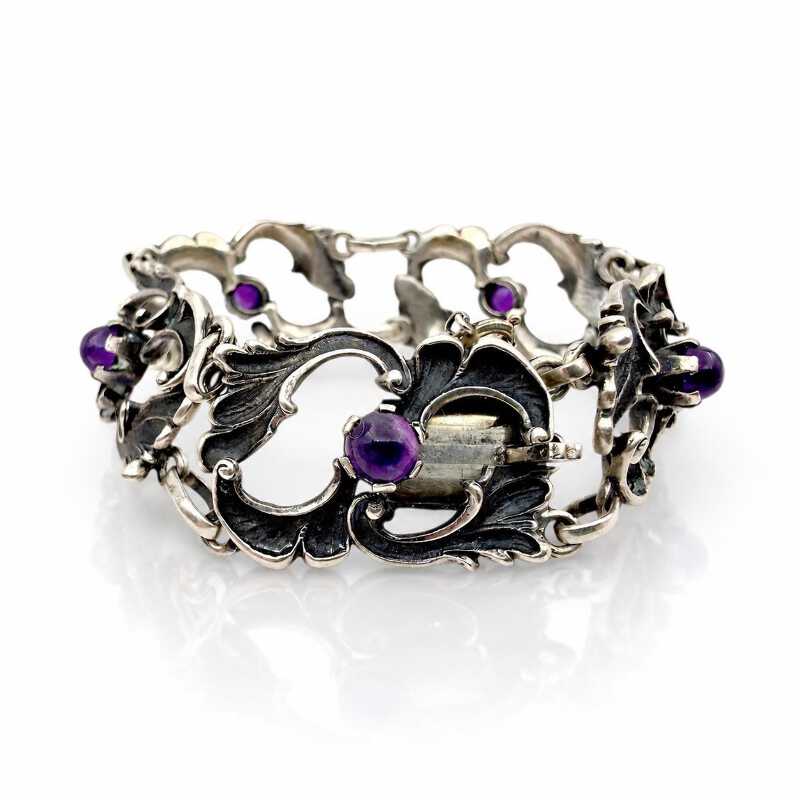 Vintage 835 Silber-Amethyst-Armband 20 cm – Jugendstil-Ornamentarmband 37,51 g