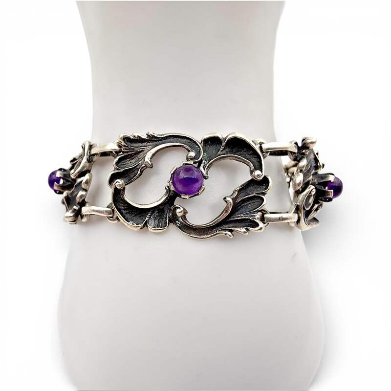 Vintage 835 Silber-Amethyst-Armband 20 cm – Jugendstil-Ornamentarmband 37,51 g