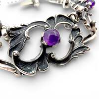 Vintage 835 Silber-Amethyst-Armband 20 cm – Jugendstil-Ornamentarmband 37,51 g