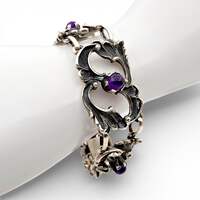 Vintage 835 Silber-Amethyst-Armband 20 cm – Jugendstil-Ornamentarmband 37,51 g