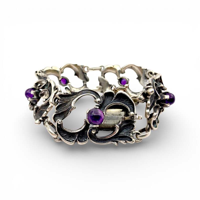 Vintage 835 Silber-Amethyst-Armband 20 cm – Jugendstil-Ornamentarmband 37,51 g