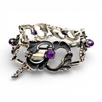 Vintage 835 Silber-Amethyst-Armband 20 cm – Jugendstil-Ornamentarmband 37,51 g