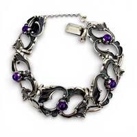 Vintage 835 Silber-Amethyst-Armband 20 cm – Jugendstil-Ornamentarmband 37,51 g