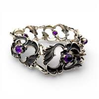 Vintage 835 Silber-Amethyst-Armband 20 cm – Jugendstil-Ornamentarmband 37,51 g