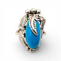 Vintage Navajo 925 Silber Türkisring, großer Oval-Cabochon, EU 63 (US 10.25)