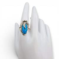 Vintage Navajo 925 Silber Türkisring, großer Oval-Cabochon, EU 63 (US 10.25)