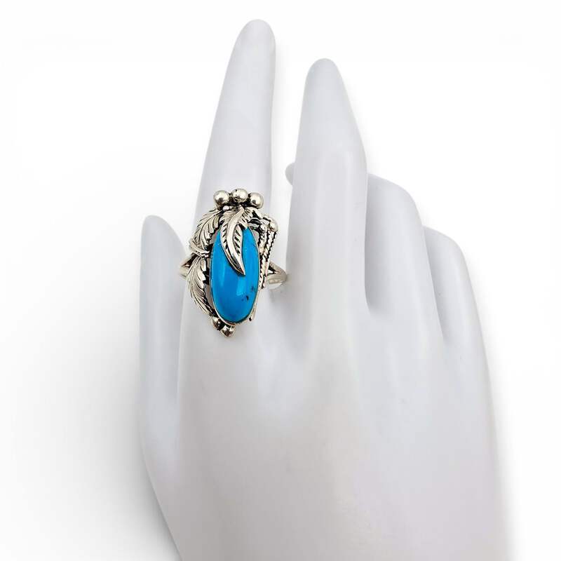 Vintage Navajo 925 Silber Türkisring, großer Oval-Cabochon, EU 63 (US 10.25)