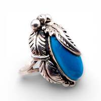 Vintage Navajo 925 Silber Türkisring, großer Oval-Cabochon, EU 63 (US 10.25)