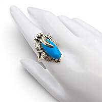 Vintage Navajo 925 Silber Türkisring, großer Oval-Cabochon, EU 63 (US 10.25)