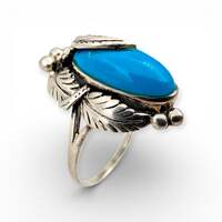 Vintage Navajo 925 Silber Türkisring, großer Oval-Cabochon, EU 63 (US 10.25)