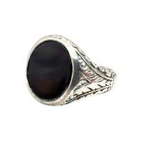 Vintage 835 Silber Onyx Ring | Graviertes Ornament | EU 59 (US 8,75)
