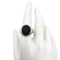 Vintage 835 Silber Onyx Ring | Graviertes Ornament | EU 59 (US 8,75)