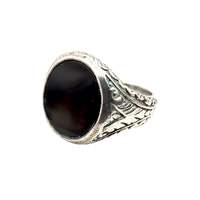 Vintage 835 Silber Onyx Ring | Graviertes Ornament | EU 59 (US 8,75)