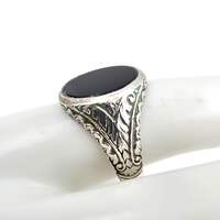 Vintage 835 Silber Onyx Ring | Graviertes Ornament | EU 59 (US 8,75)