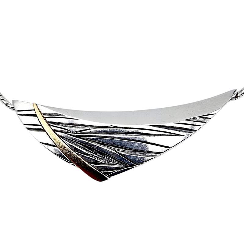 Moderner Silber-Halskette mit Goldakzent, 43cm Kragenhalskette, 27,9g, Vintage S