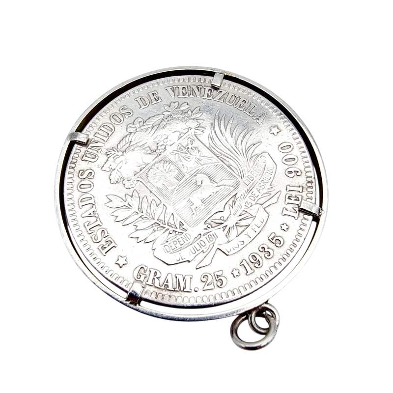 Vintage-Silbermünzanhänger 1935 Venezuela 25-Gramm-Bolívar, Sammlerschmuck