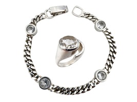 Designer-Silber-Bergkristall-Set: Scheurle-Armband & RJ-Ring EU 56