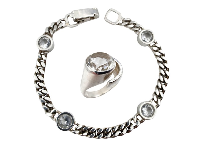 Designer-Silber-Bergkristall-Set: Scheurle-Armband & RJ-Ring EU 56