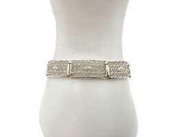 Vintage-Silber-Filigranschmuck-Set – Armband & runde Blumenbrosche