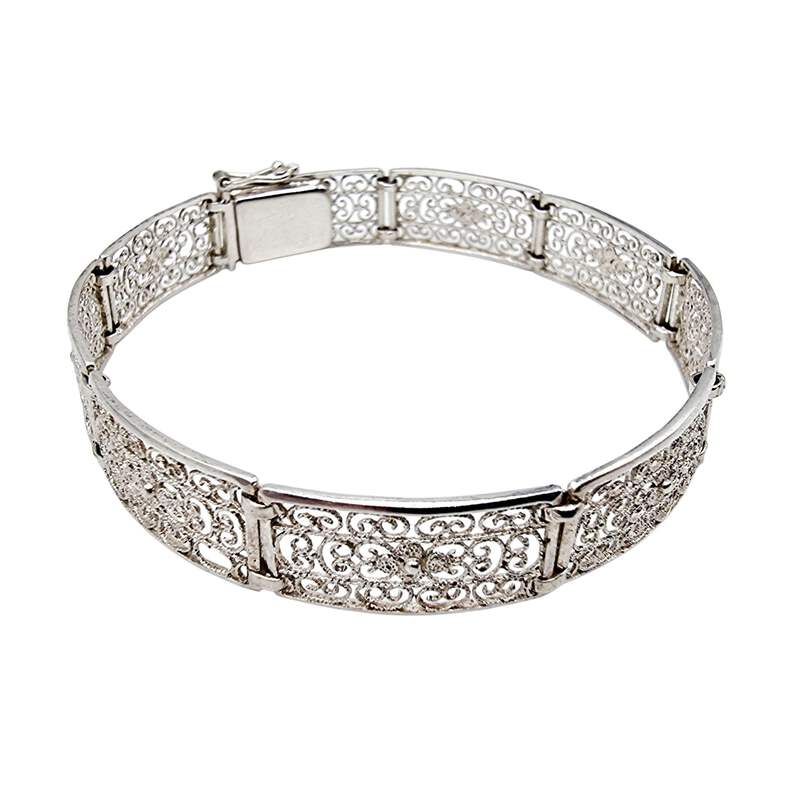 Vintage-Silber-Filigranschmuck-Set – Armband & runde Blumenbrosche
