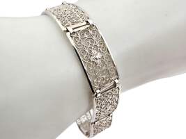 Vintage-Silber-Filigranschmuck-Set – Armband & runde Blumenbrosche