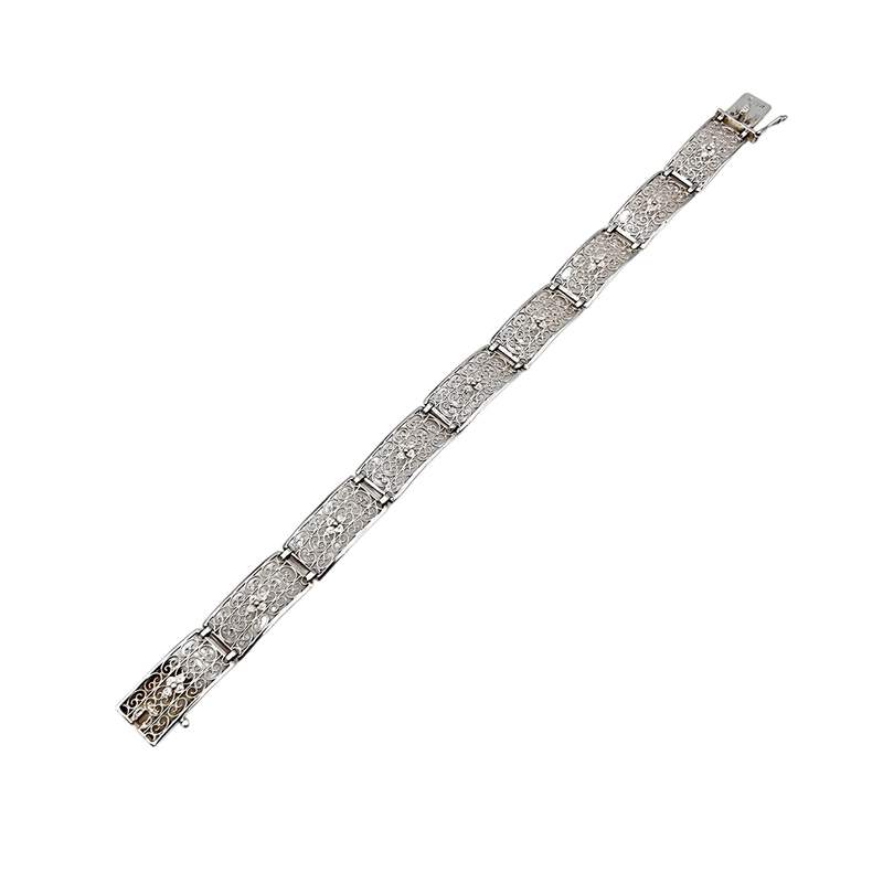 Vintage-Silber-Filigranschmuck-Set – Armband & runde Blumenbrosche