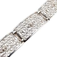 Vintage-Silber-Filigranschmuck-Set – Armband & runde Blumenbrosche