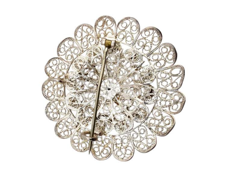 Vintage-Silber-Filigranschmuck-Set – Armband & runde Blumenbrosche