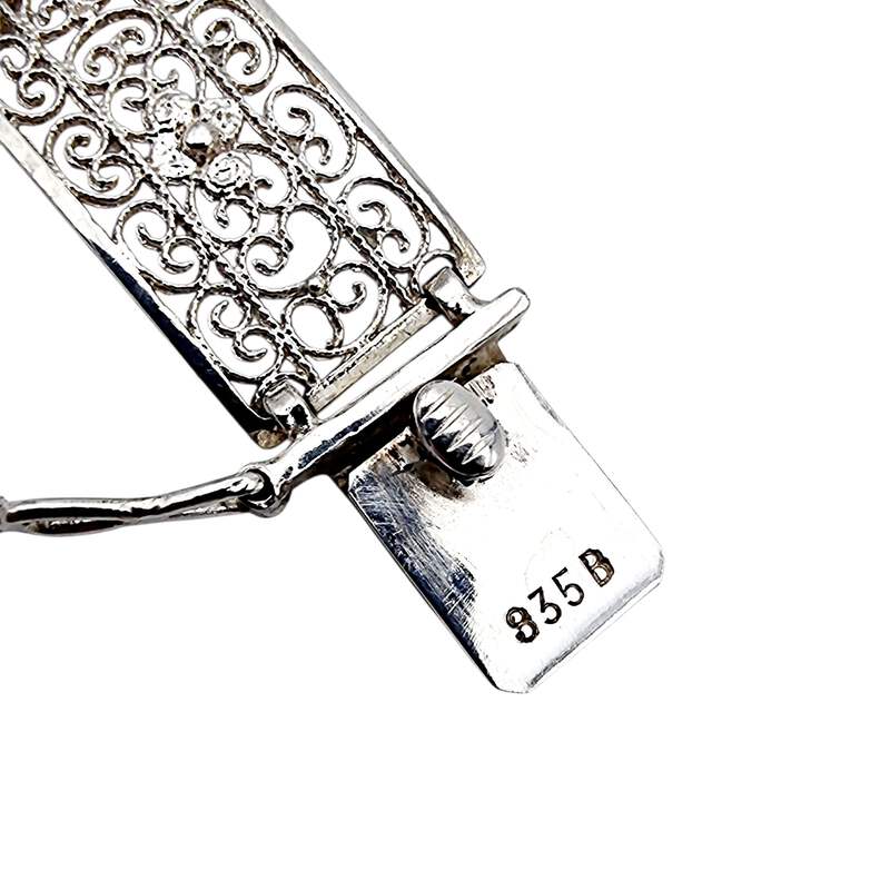 Vintage-Silber-Filigranschmuck-Set – Armband & runde Blumenbrosche