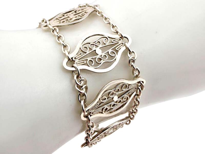 Vintage-Silber-Filigranarmband | Handgearbeitetes Scrollwerk-Design | Retro-Juwe