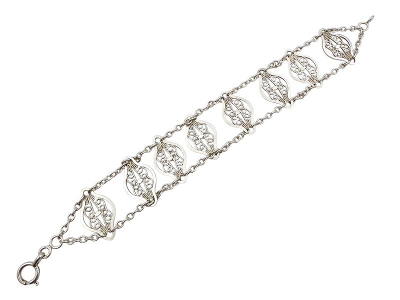 Vintage-Silber-Filigranarmband | Handgearbeitetes Scrollwerk-Design | Retro-Juwe