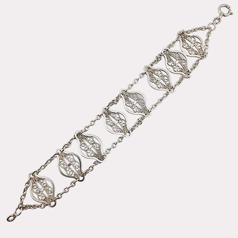 Vintage-Silber-Filigranarmband | Handgearbeitetes Scrollwerk-Design | Retro-Juwe