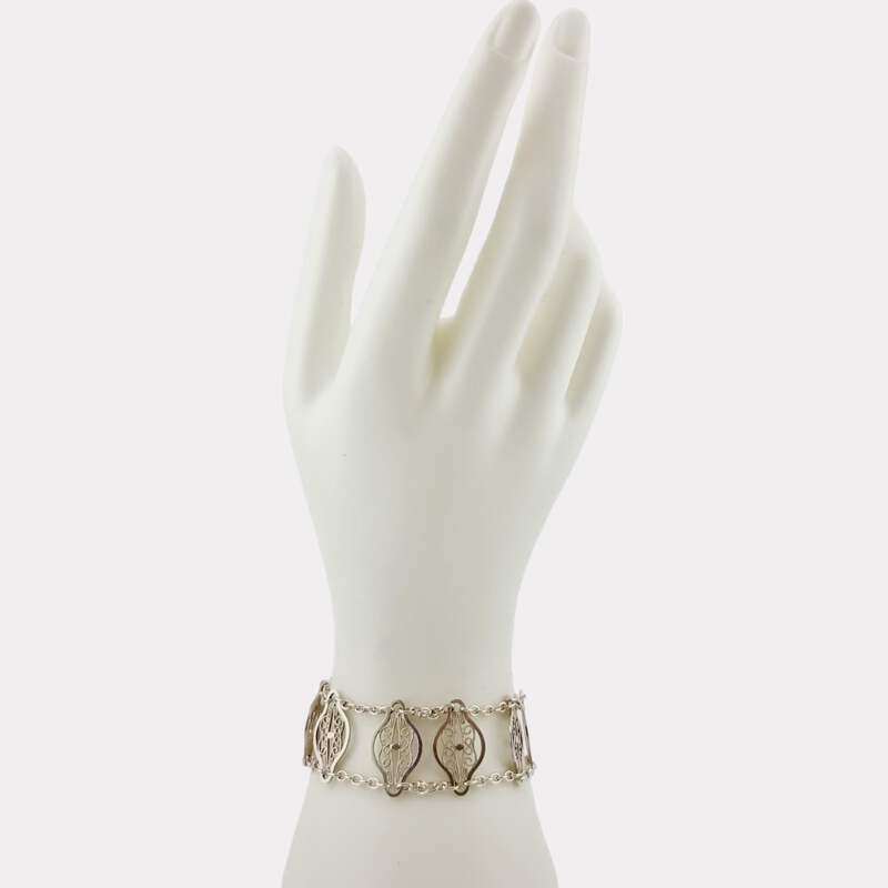 Vintage-Silber-Filigranarmband | Handgearbeitetes Scrollwerk-Design | Retro-Juwe