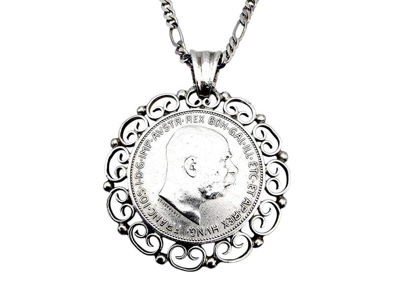 Deutsche Münzanhänger-Kette 1913, 835er Silber – 3 Mark Kaiserreich