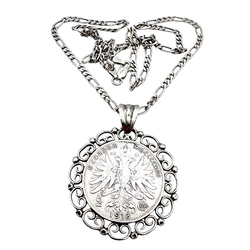 Deutsche Münzanhänger-Kette 1913, 835er Silber – 3 Mark Kaiserreich