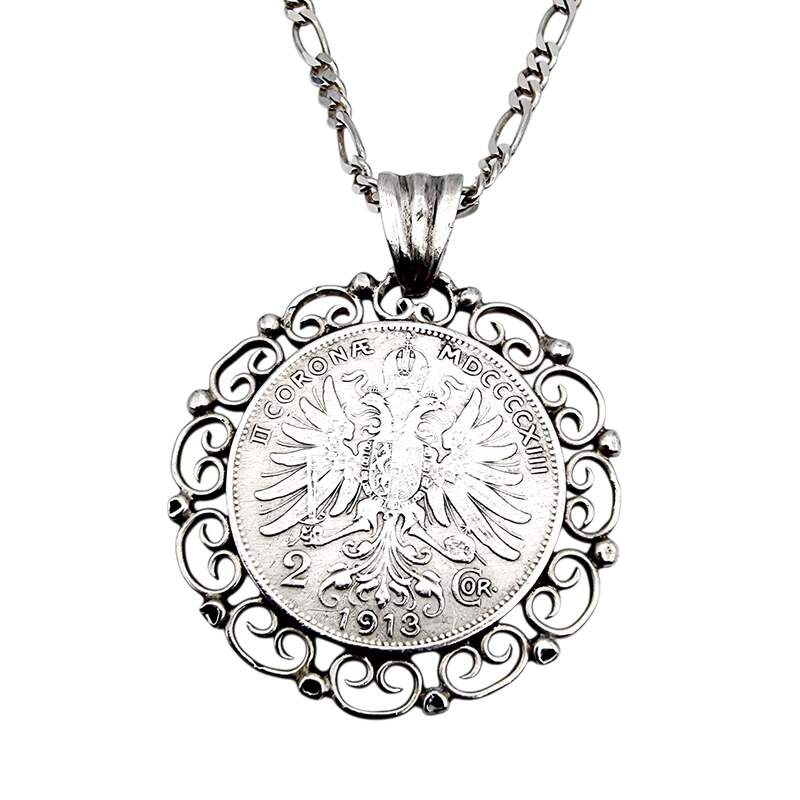 Deutsche Münzanhänger-Kette 1913, 835er Silber – 3 Mark Kaiserreich