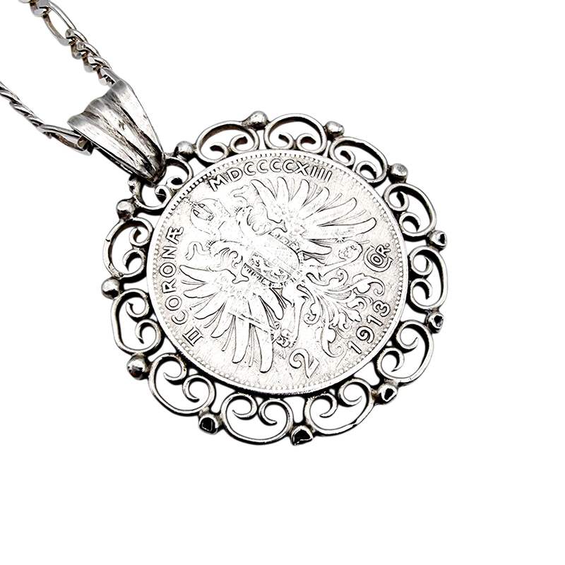Deutsche Münzanhänger-Kette 1913, 835er Silber – 3 Mark Kaiserreich